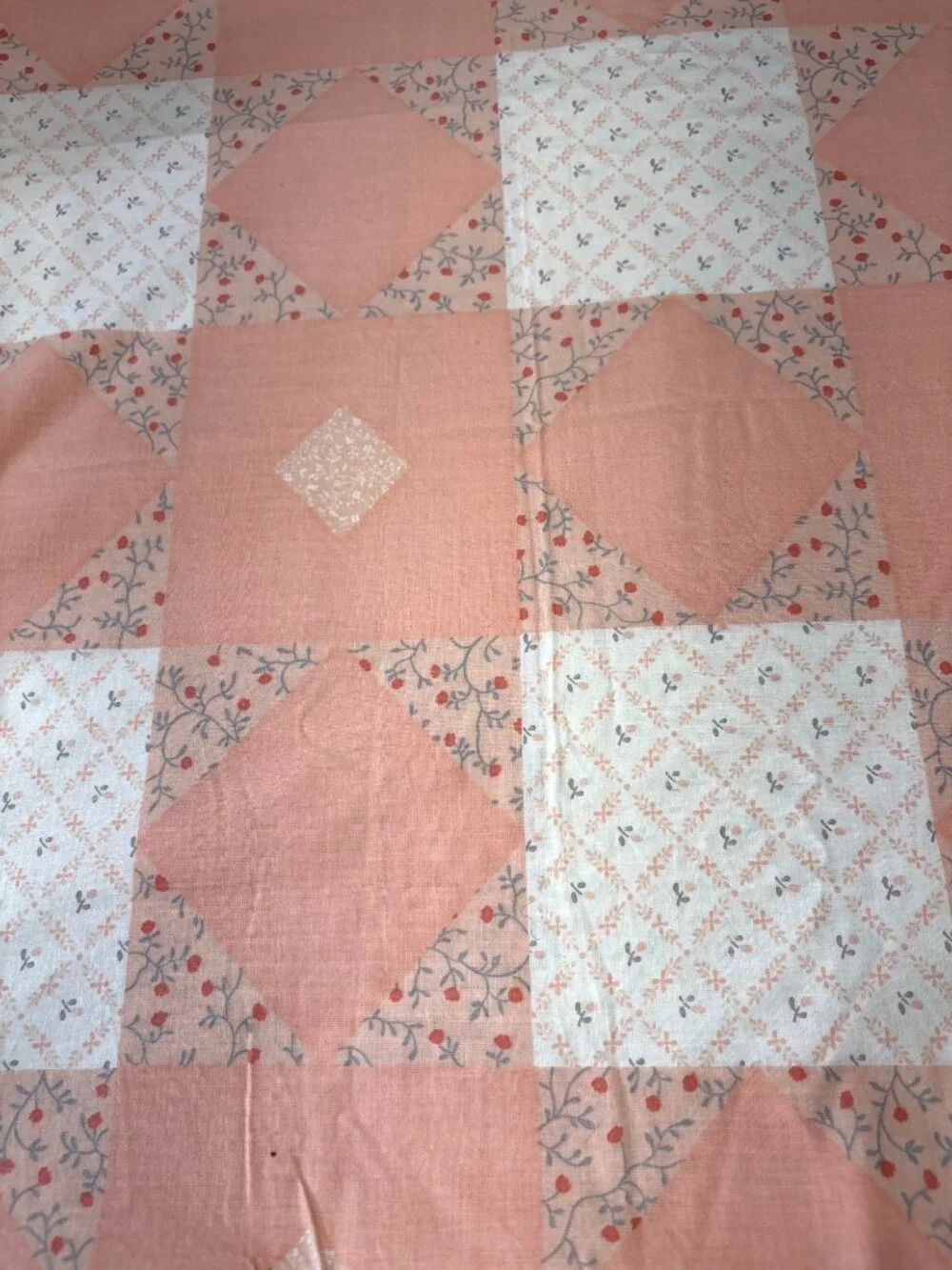 Peach Pink Quilt Top Geometric Star Pattern 51
